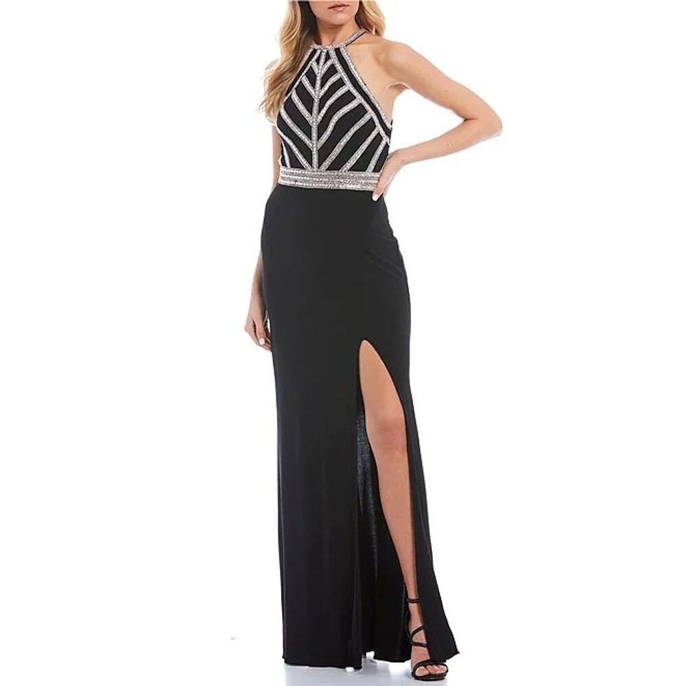 Elegant Black and Silver Halter Dress